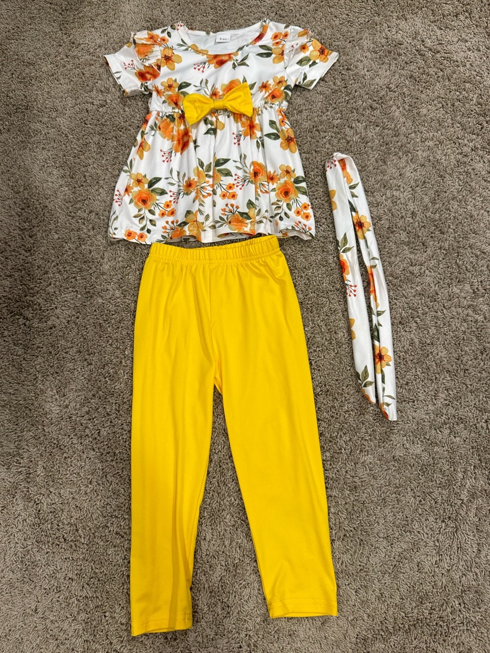 Floral Girl’s 3-Piece Outfit Set 2-3Y Yellow Bow